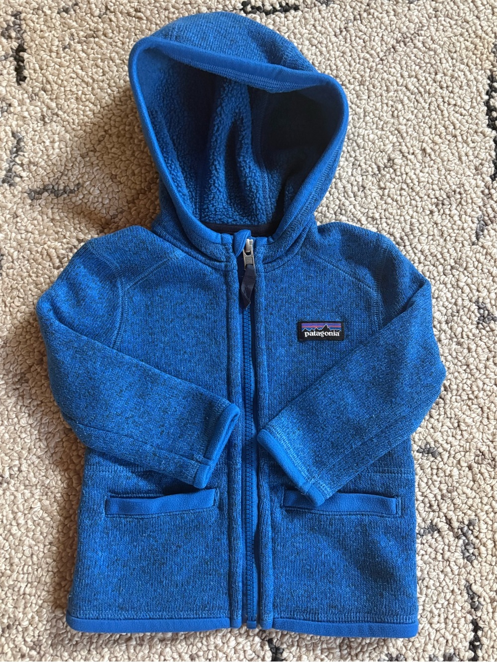 EUC Patagonia Royal Blue Kids Hooded Zip Fleece Jacket 6-12 m